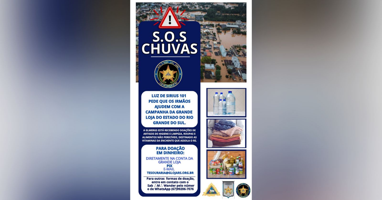 Guaicurus News - Loja Maçônica de MS faz doações para as vítimas das chuvas no RS